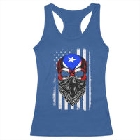 Skull Puerto Rican American Flag Racerback Tank Top With Bandana