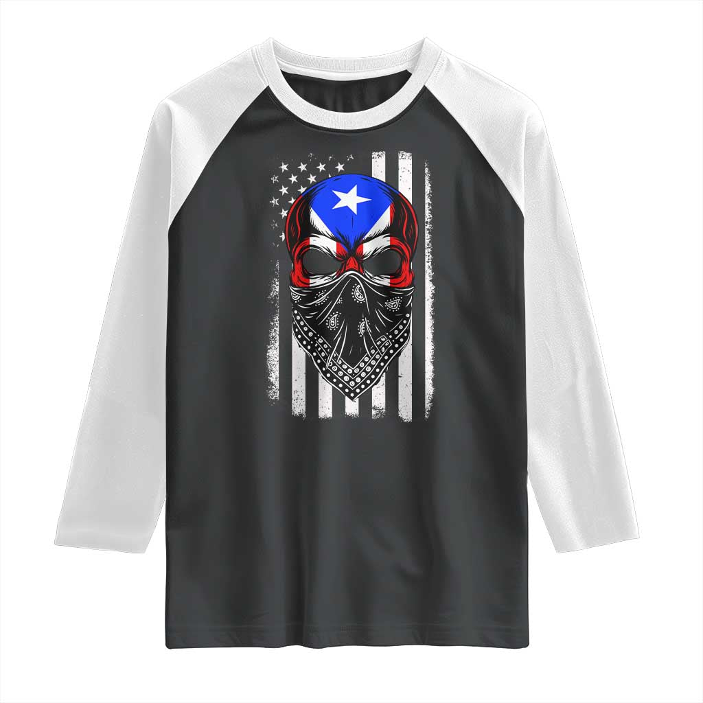 Skull Puerto Rican American Flag Raglan Shirt With Bandana