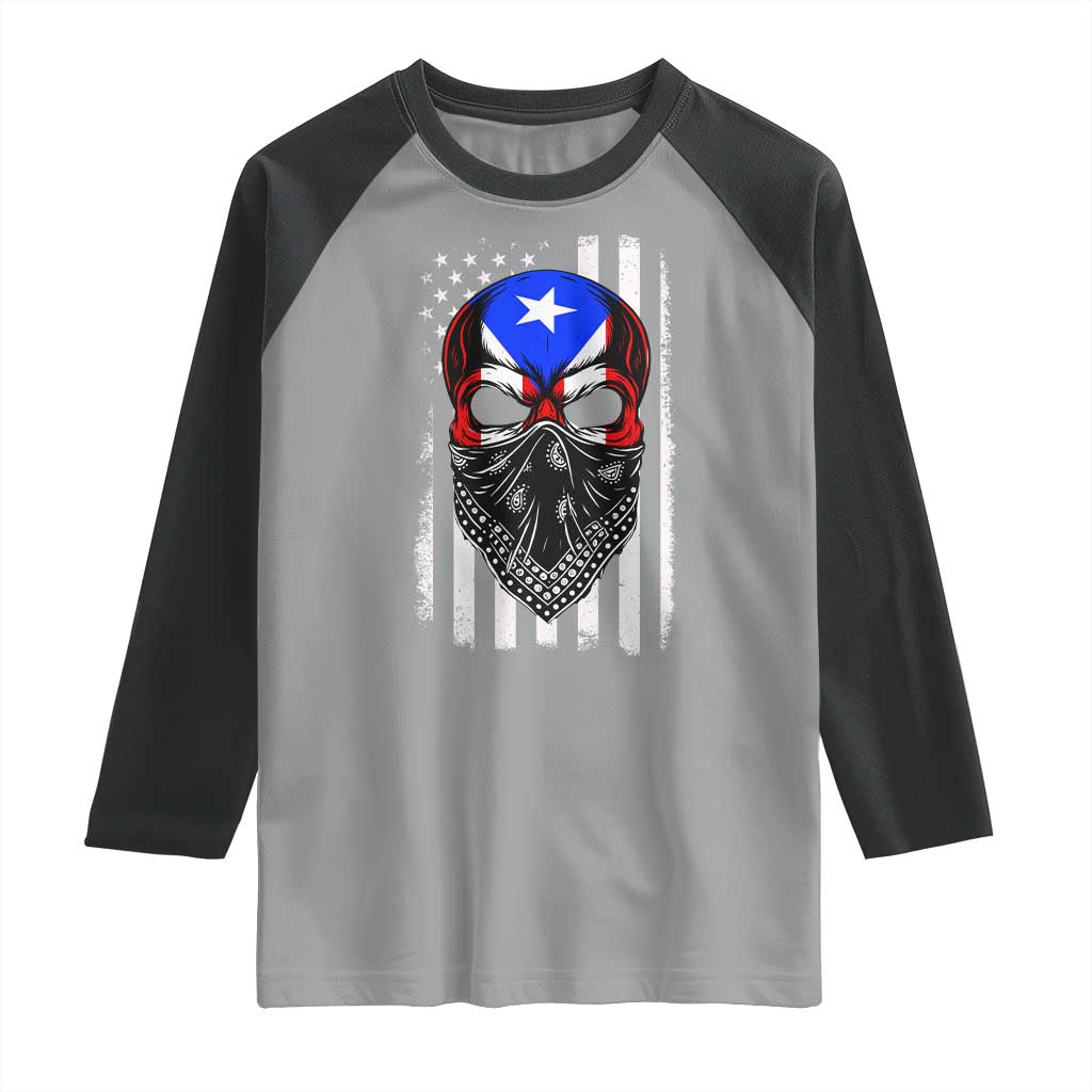 Skull Puerto Rican American Flag Raglan Shirt With Bandana