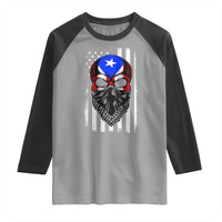 Skull Puerto Rican American Flag Raglan Shirt With Bandana