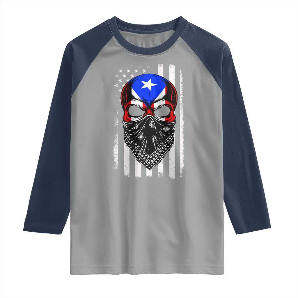 Skull Puerto Rican American Flag Raglan Shirt With Bandana
