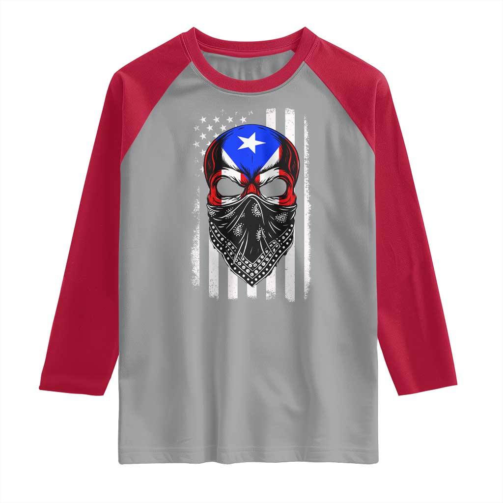 Skull Puerto Rican American Flag Raglan Shirt With Bandana