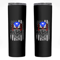 Skull Puerto Rican American Flag Skinny Tumbler With Bandana