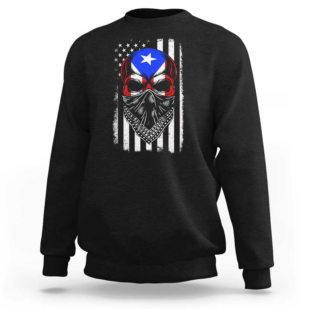 Skull Puerto Rican American Flag Sweatshirt With Bandana