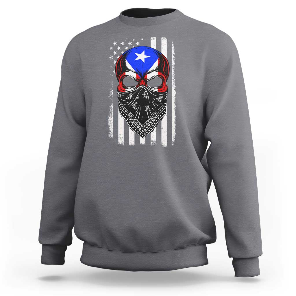 Skull Puerto Rican American Flag Sweatshirt With Bandana