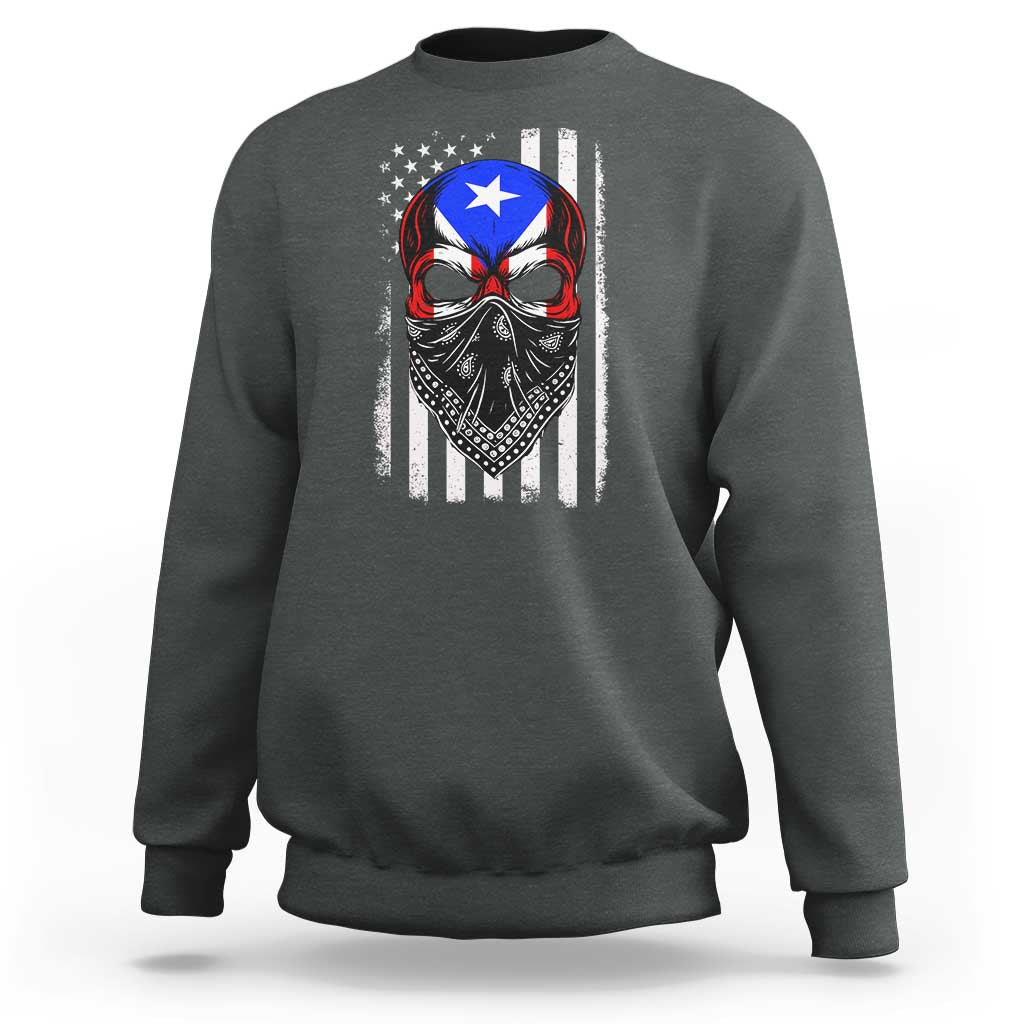 Skull Puerto Rican American Flag Sweatshirt With Bandana