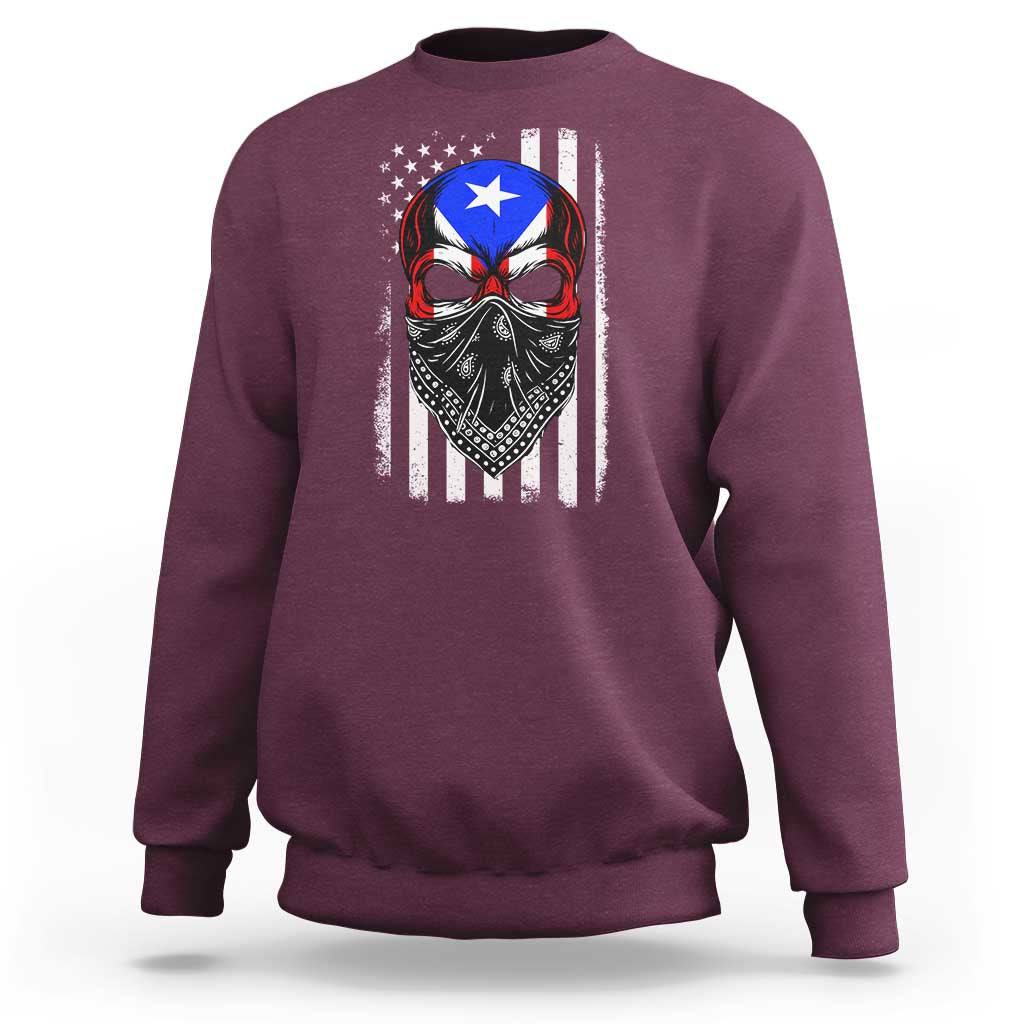 Skull Puerto Rican American Flag Sweatshirt With Bandana