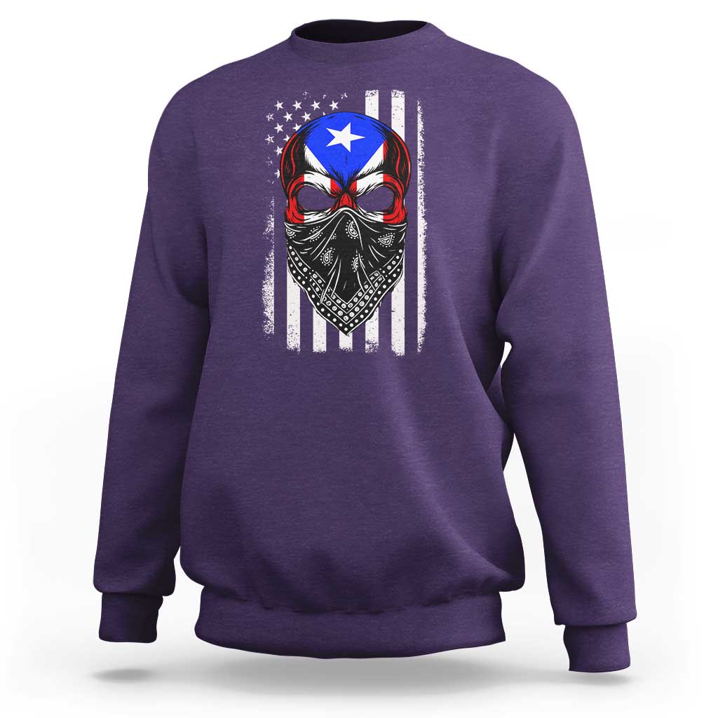 Skull Puerto Rican American Flag Sweatshirt With Bandana