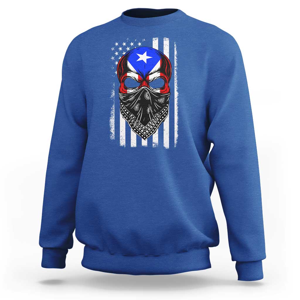 Skull Puerto Rican American Flag Sweatshirt With Bandana