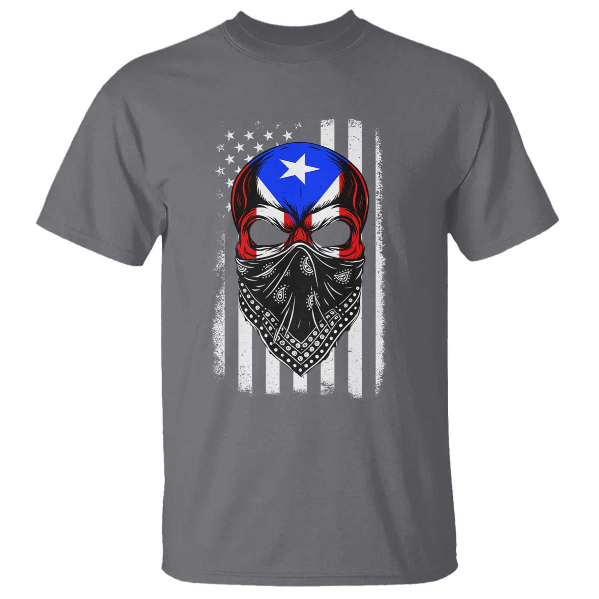 Skull Puerto Rican American Flag T Shirt With Bandana