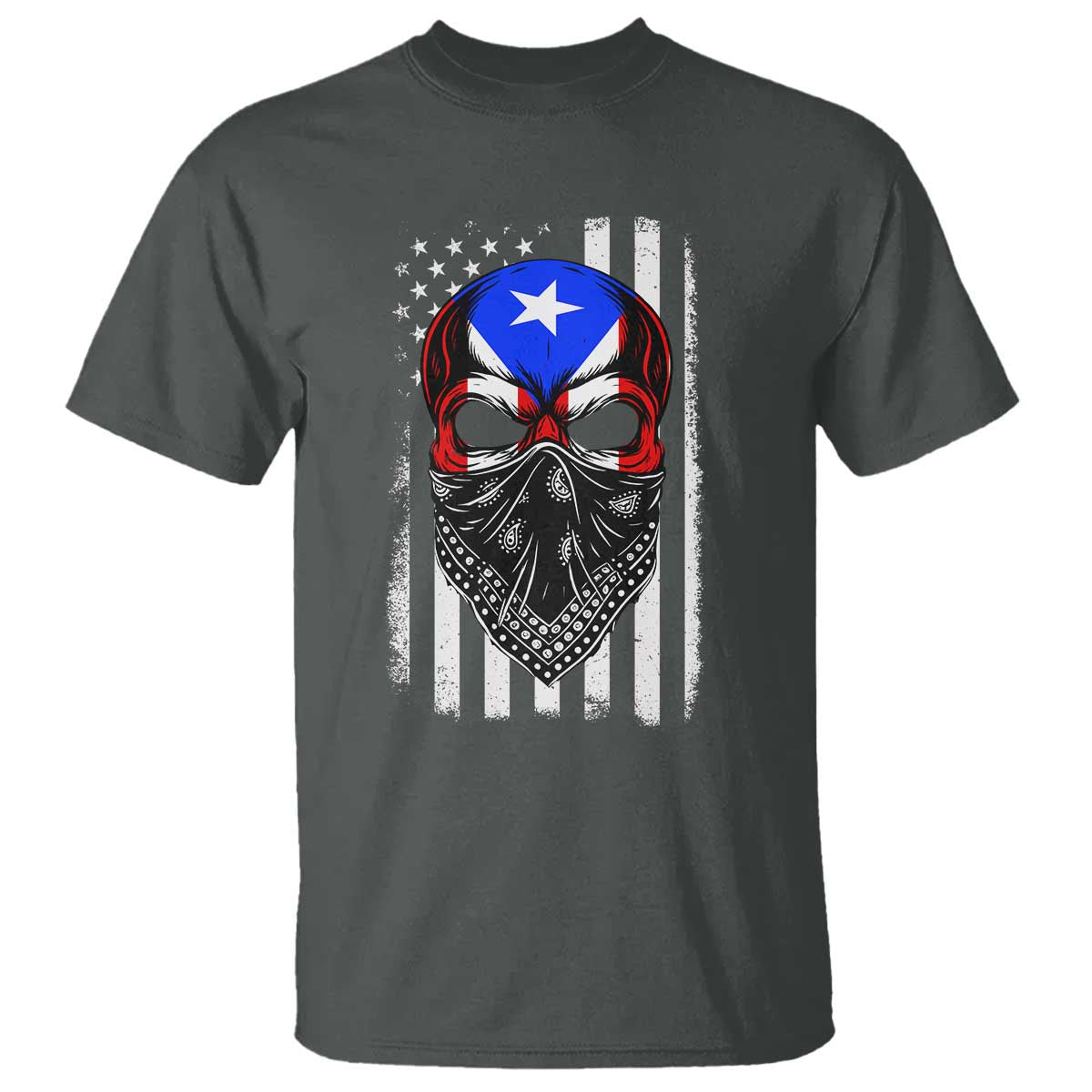Skull Puerto Rican American Flag T Shirt With Bandana