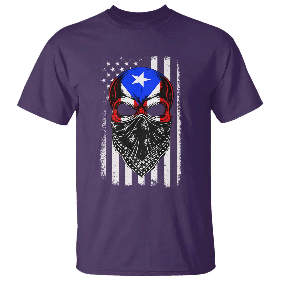 Skull Puerto Rican American Flag T Shirt With Bandana