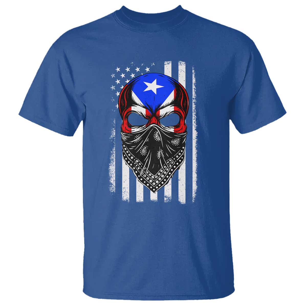 Skull Puerto Rican American Flag T Shirt With Bandana