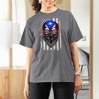Skull Puerto Rican American Flag T Shirt For Women With Bandana