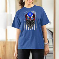 Skull Puerto Rican American Flag T Shirt For Women With Bandana