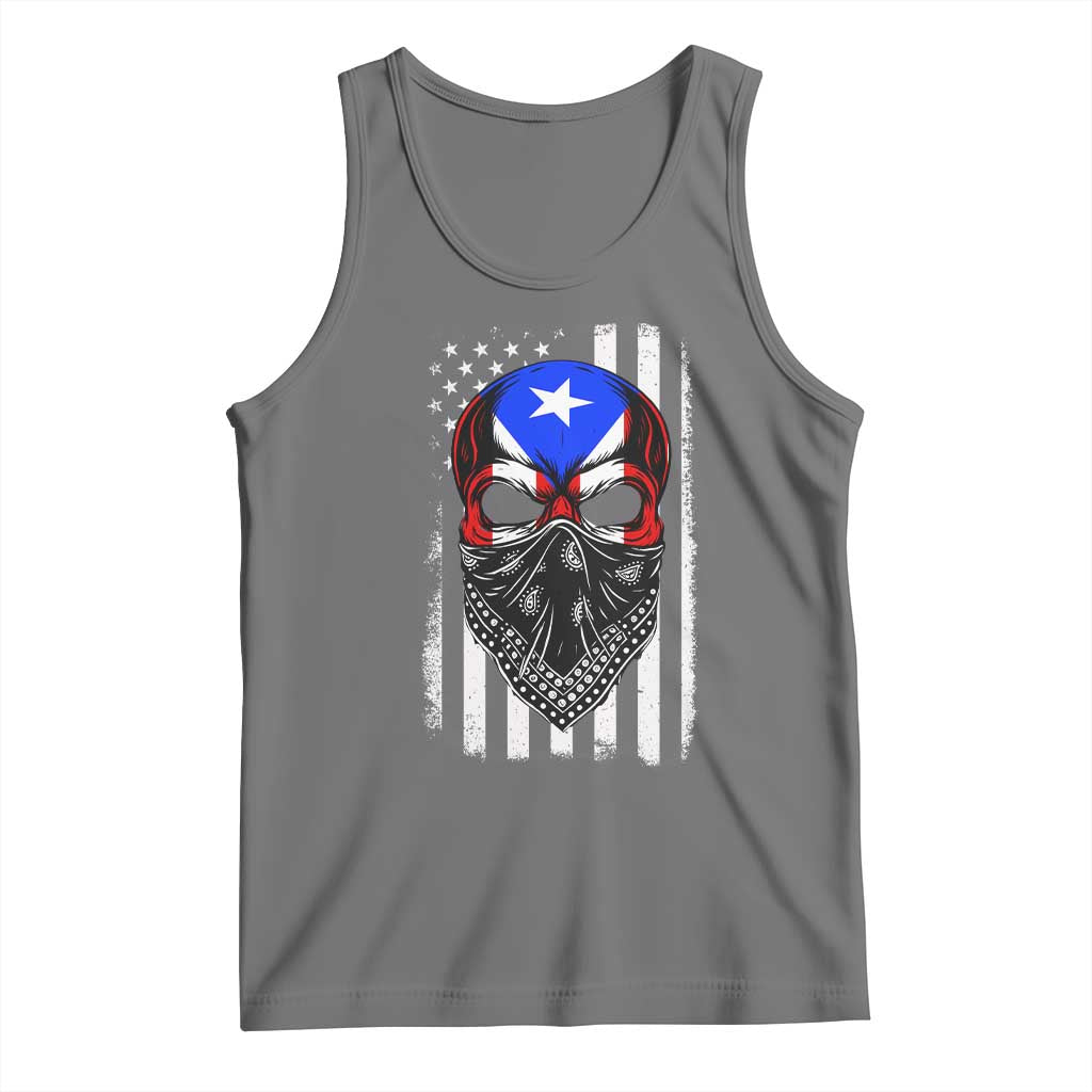 Skull Puerto Rican American Flag Tank Top With Bandana