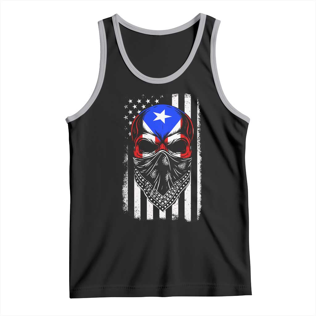 Skull Puerto Rican American Flag Tank Top With Bandana