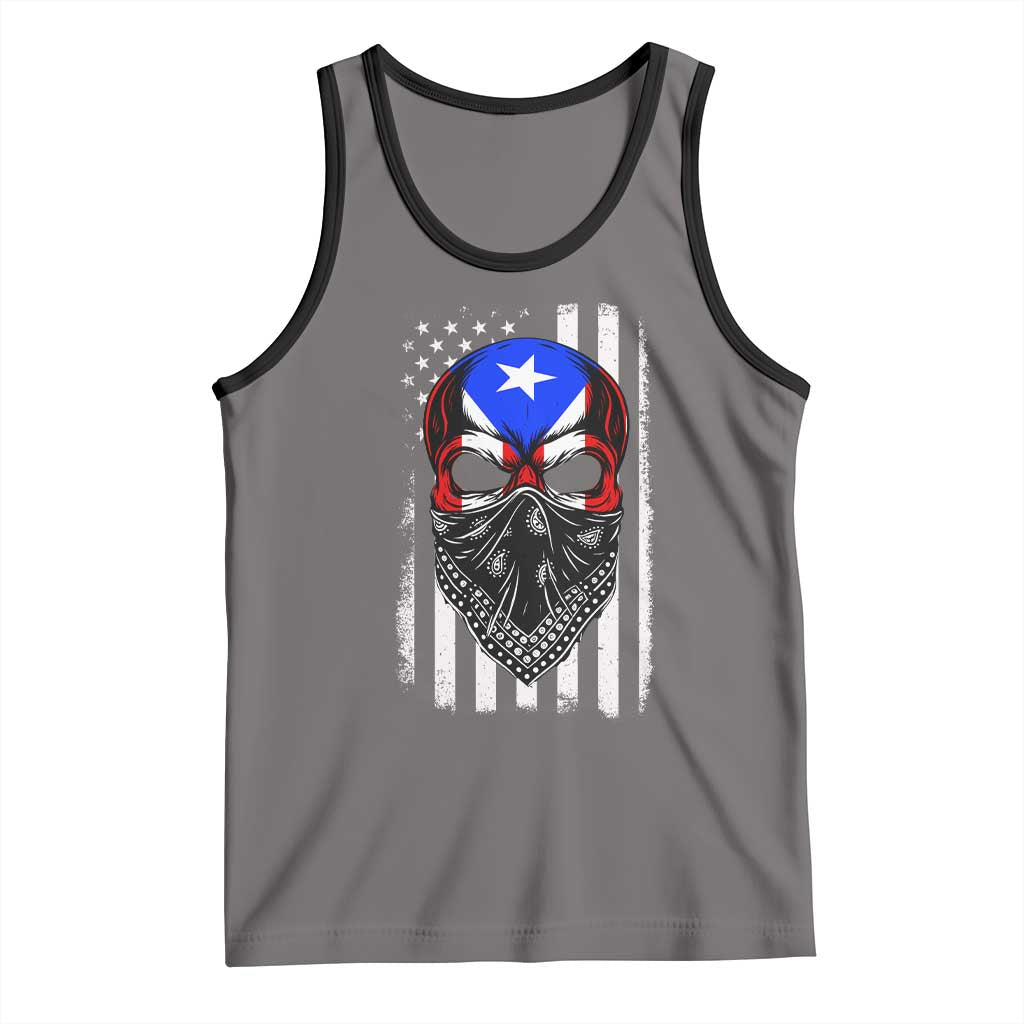 Skull Puerto Rican American Flag Tank Top With Bandana