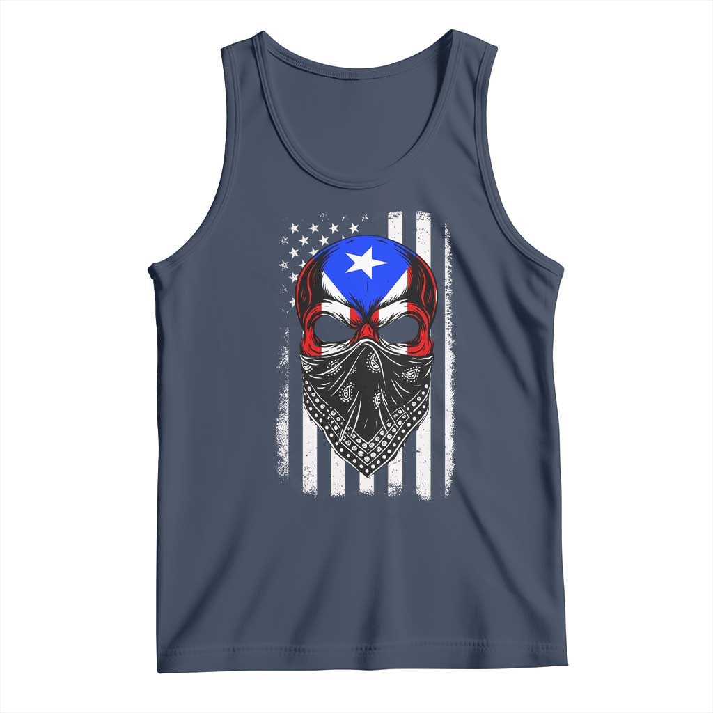 Skull Puerto Rican American Flag Tank Top With Bandana
