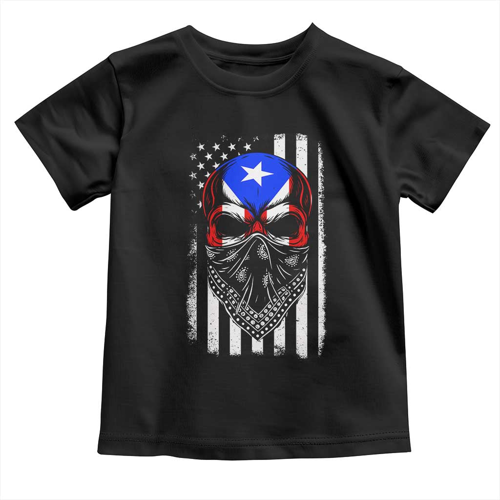 Skull Puerto Rican American Flag Toddler T Shirt With Bandana