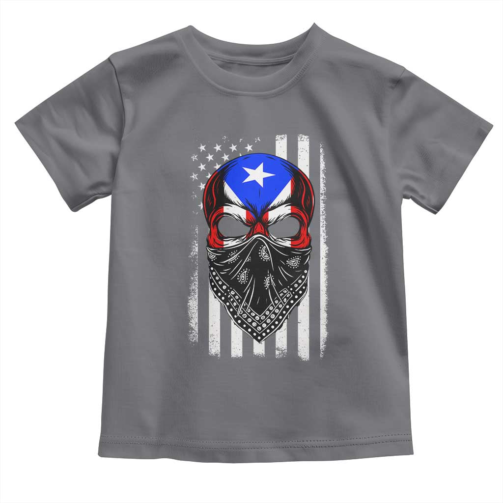 Skull Puerto Rican American Flag Toddler T Shirt With Bandana