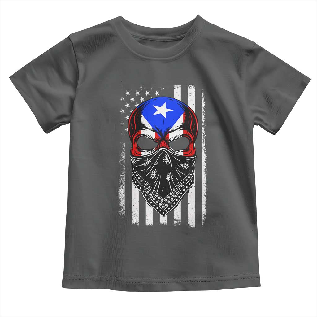Skull Puerto Rican American Flag Toddler T Shirt With Bandana