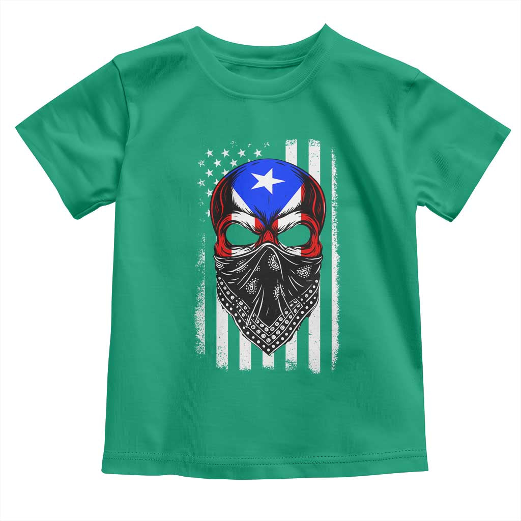 Skull Puerto Rican American Flag Toddler T Shirt With Bandana