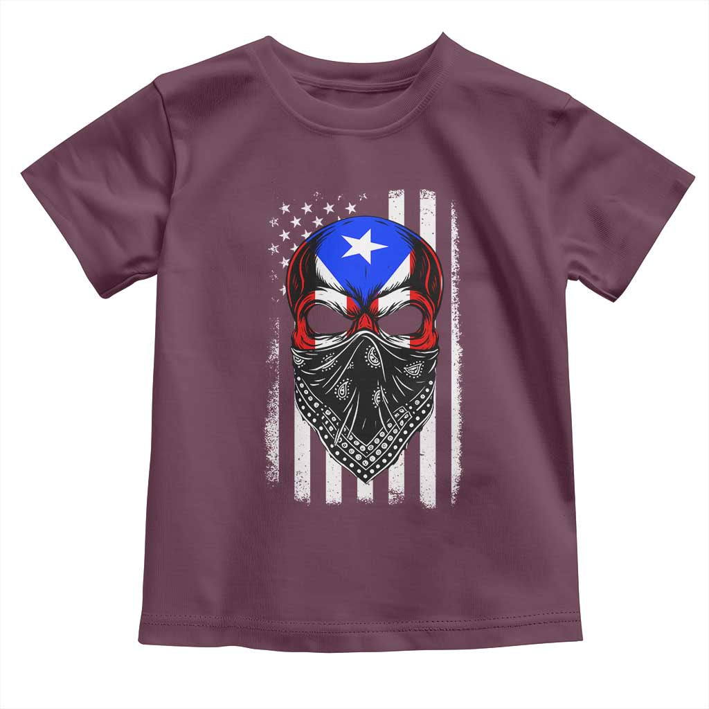 Skull Puerto Rican American Flag Toddler T Shirt With Bandana