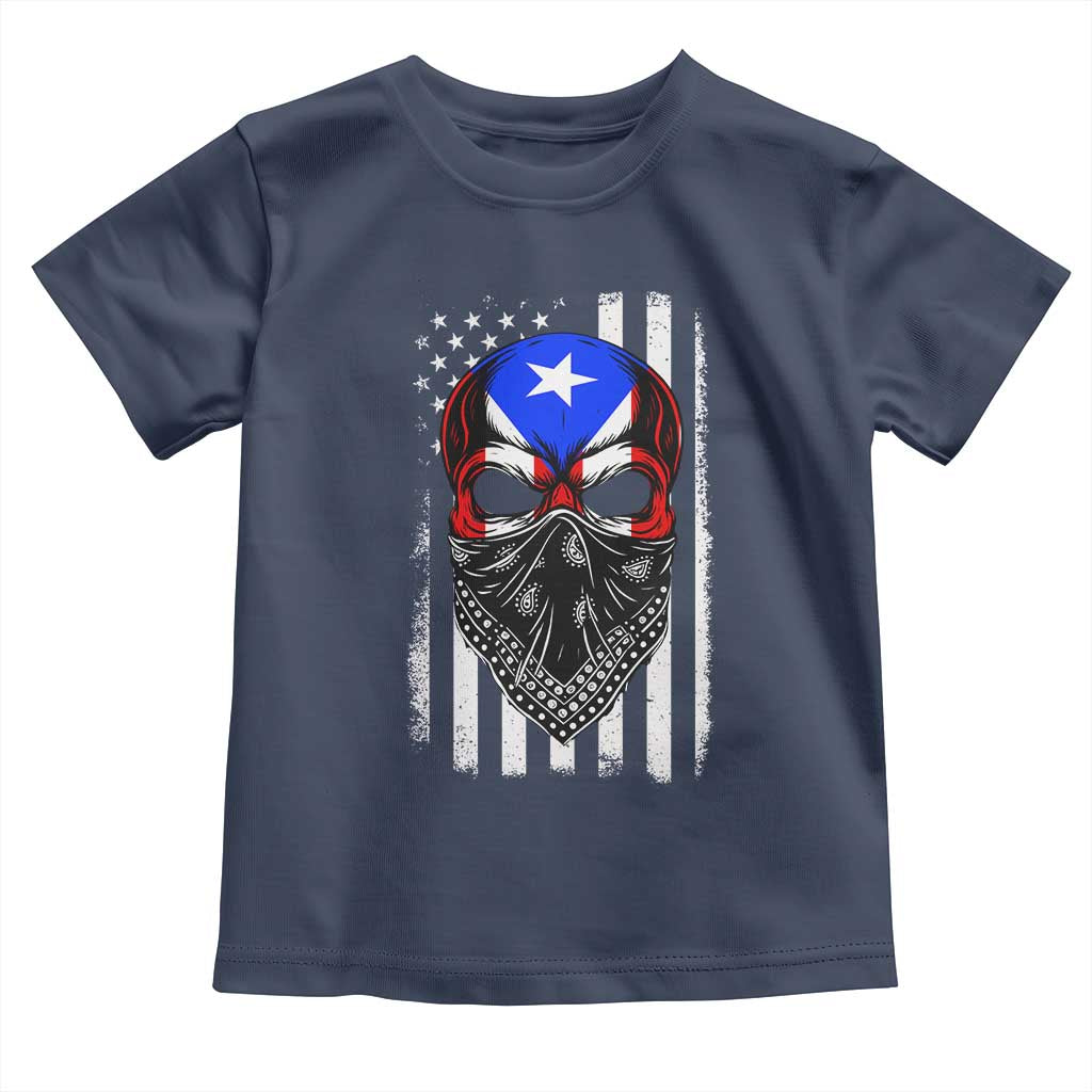 Skull Puerto Rican American Flag Toddler T Shirt With Bandana