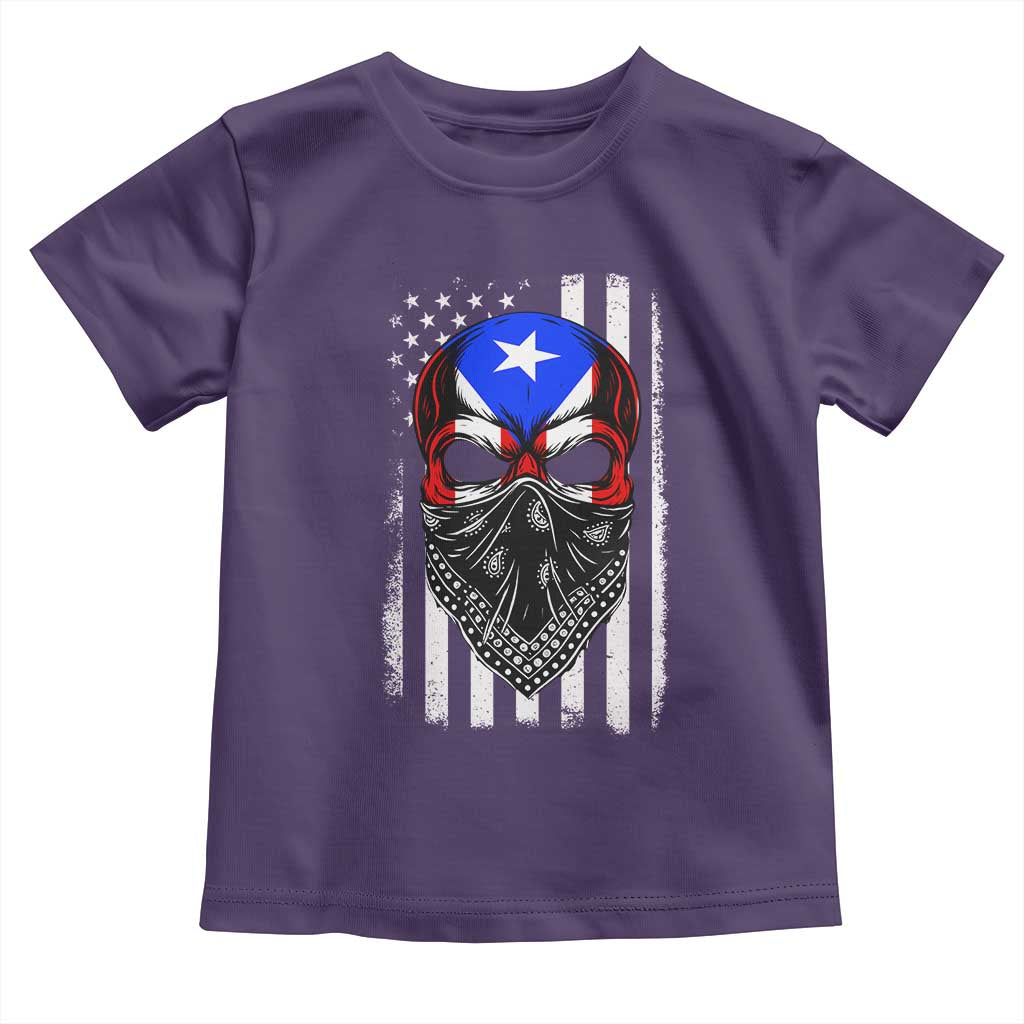 Skull Puerto Rican American Flag Toddler T Shirt With Bandana