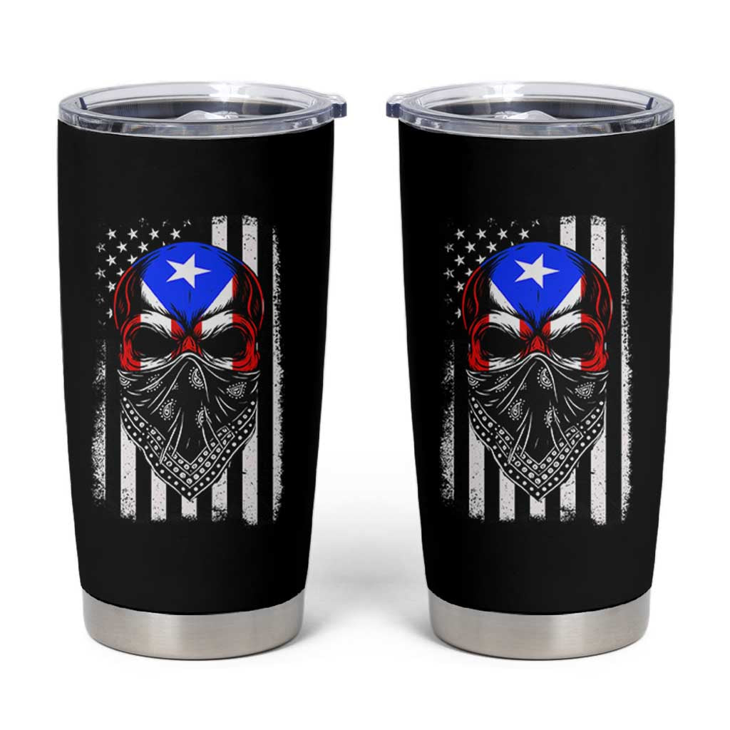 Skull Puerto Rican American Flag Tumbler Cup With Bandana