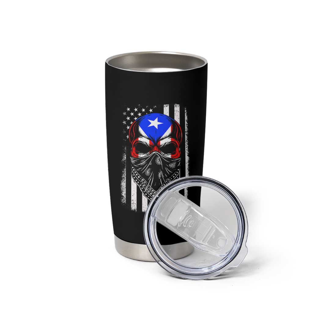 Skull Puerto Rican American Flag Tumbler Cup With Bandana