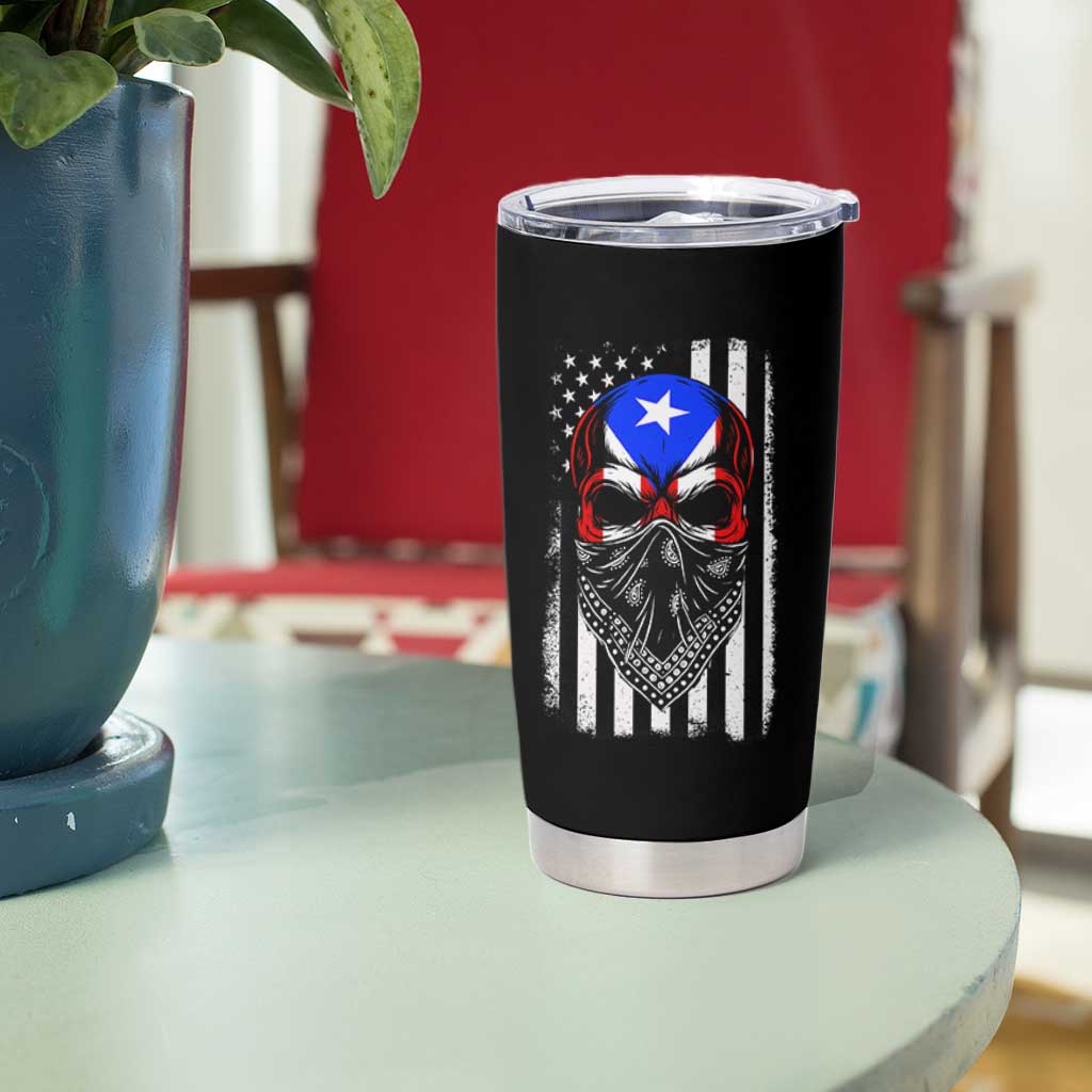 Skull Puerto Rican American Flag Tumbler Cup With Bandana