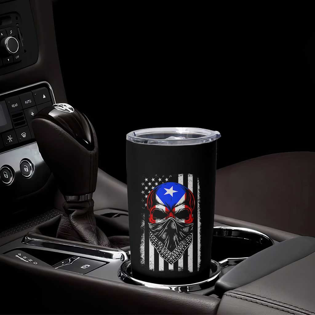 Skull Puerto Rican American Flag Tumbler Cup With Bandana