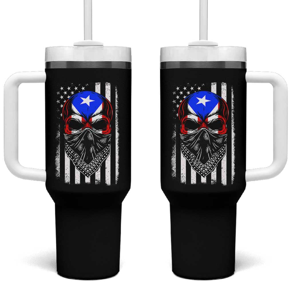 Skull Puerto Rican American Flag Tumbler With Handle With Bandana