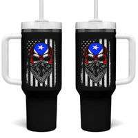 Skull Puerto Rican American Flag Tumbler With Handle With Bandana