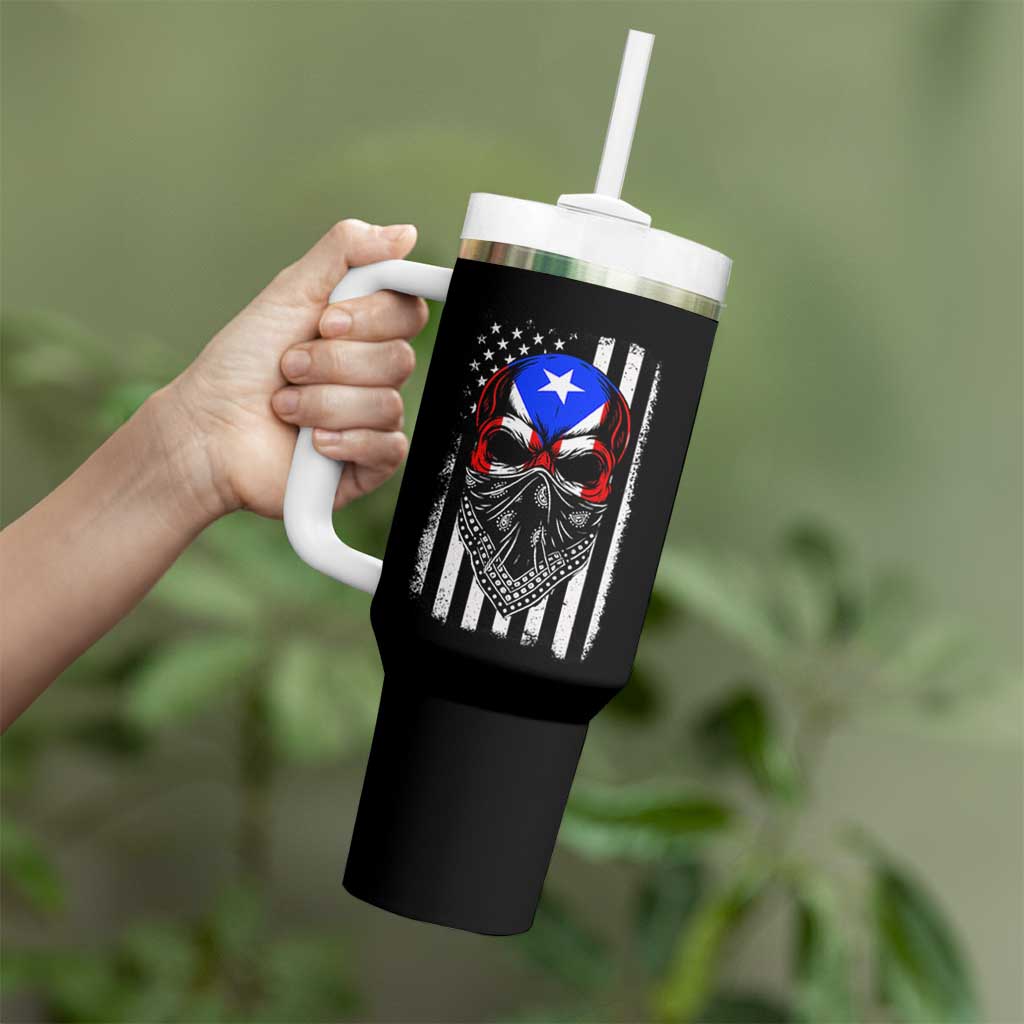 Skull Puerto Rican American Flag Tumbler With Handle With Bandana