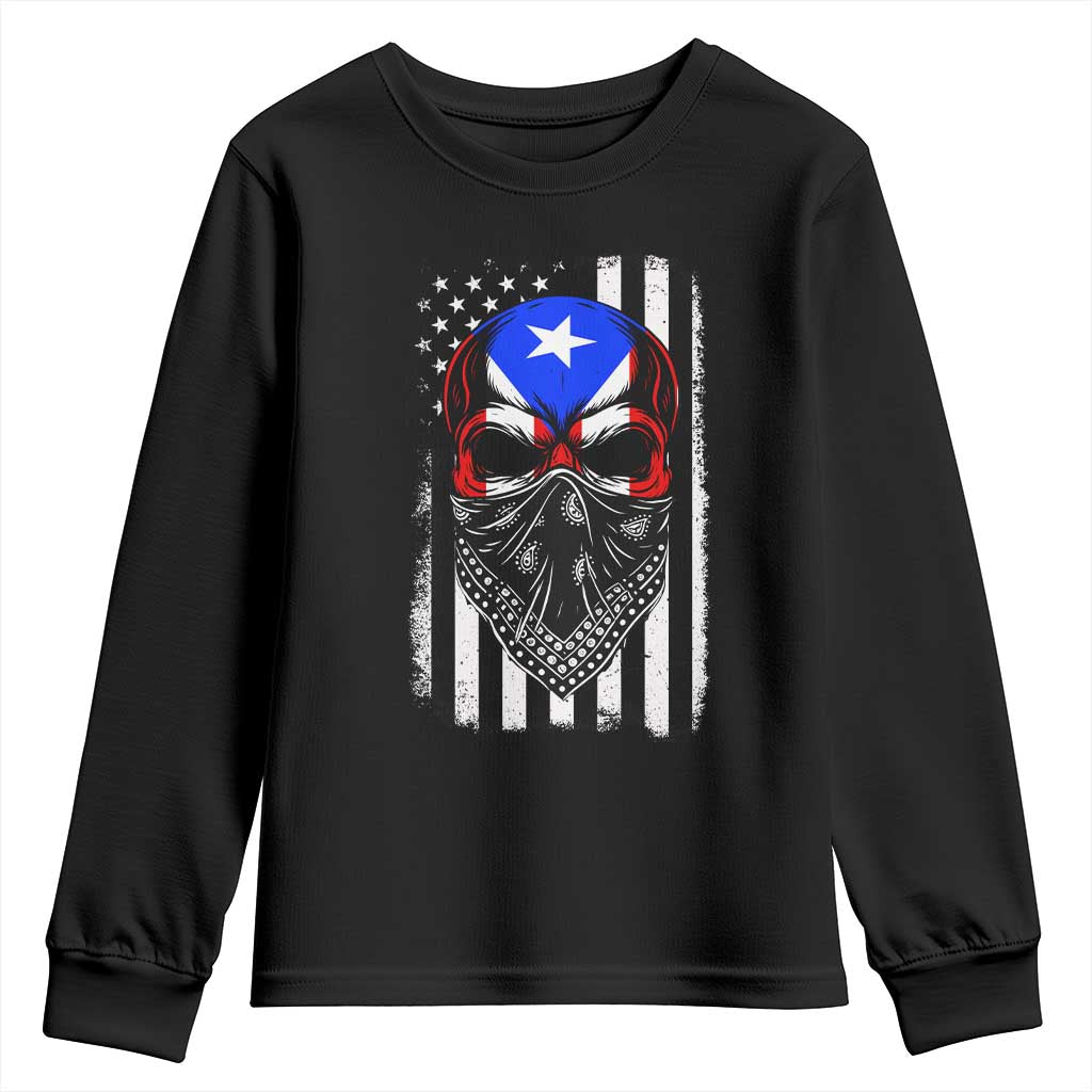 Skull Puerto Rican American Flag Youth Sweatshirt With Bandana