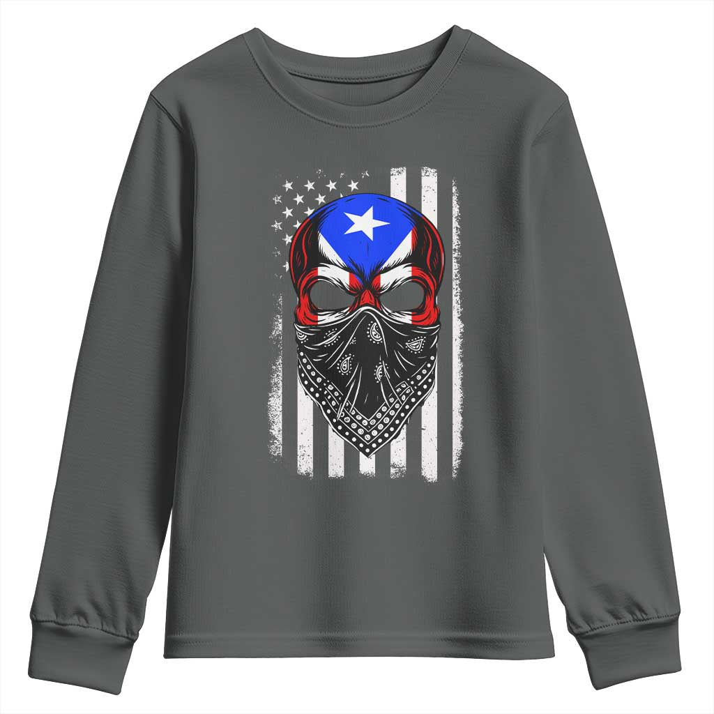Skull Puerto Rican American Flag Youth Sweatshirt With Bandana