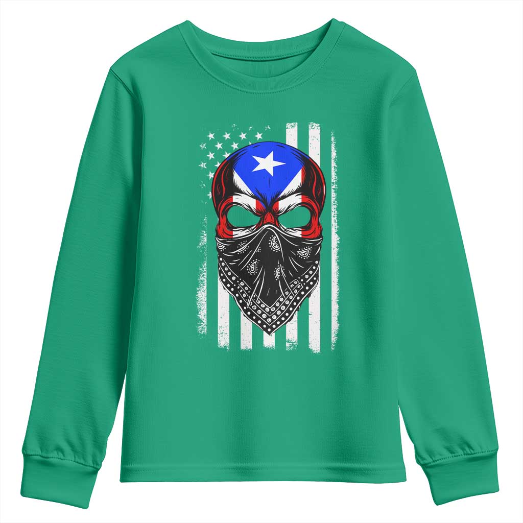 Skull Puerto Rican American Flag Youth Sweatshirt With Bandana