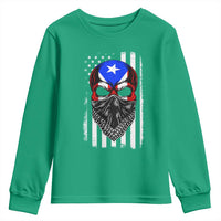 Skull Puerto Rican American Flag Youth Sweatshirt With Bandana