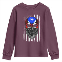 Skull Puerto Rican American Flag Youth Sweatshirt With Bandana