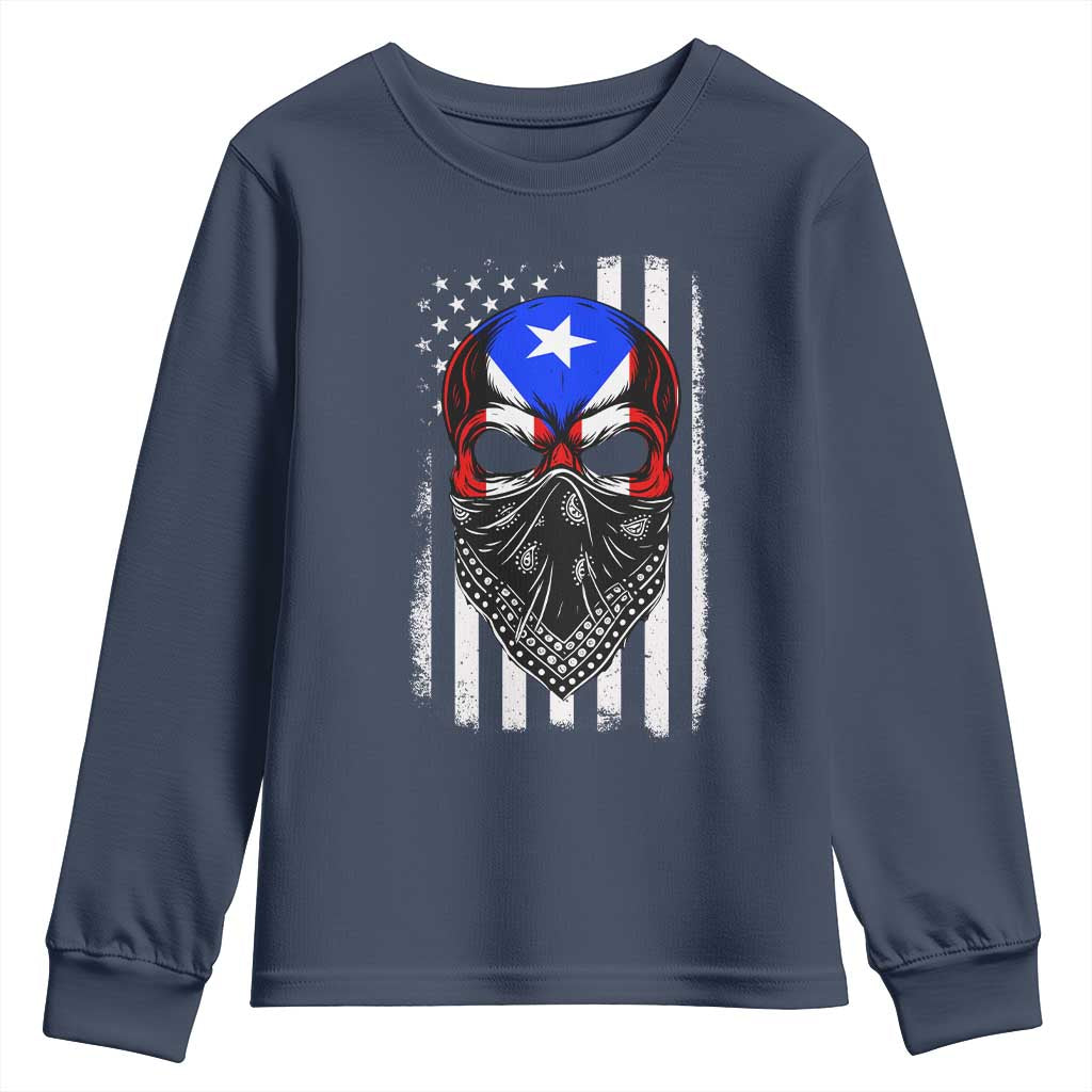 Skull Puerto Rican American Flag Youth Sweatshirt With Bandana