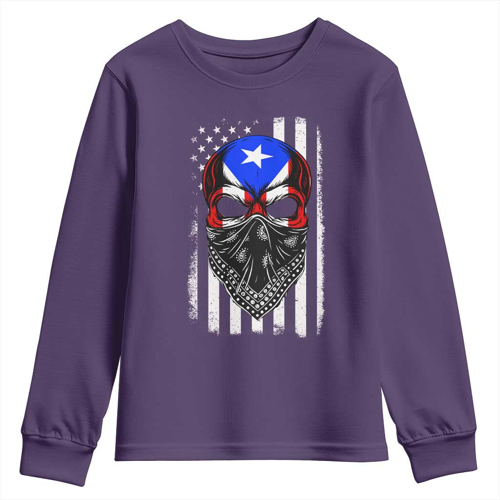 Skull Puerto Rican American Flag Youth Sweatshirt With Bandana