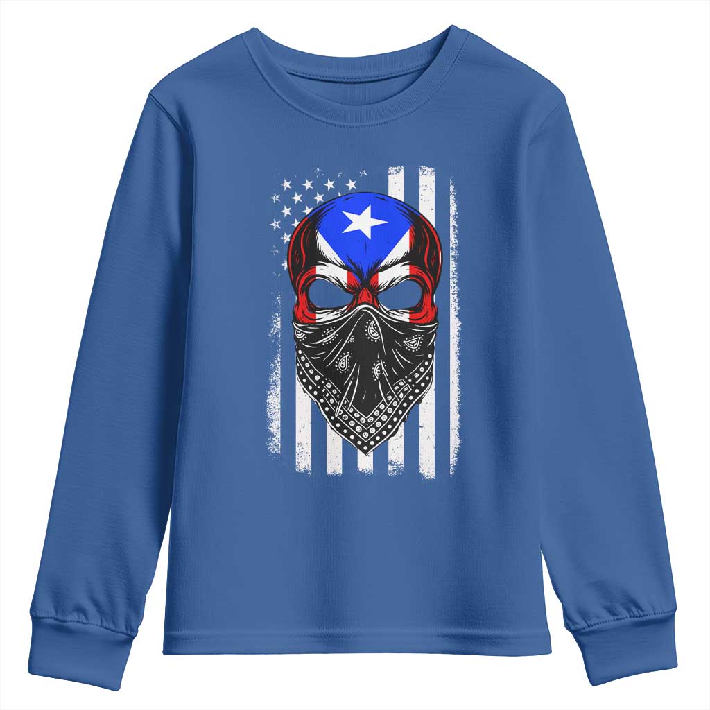 Skull Puerto Rican American Flag Youth Sweatshirt With Bandana
