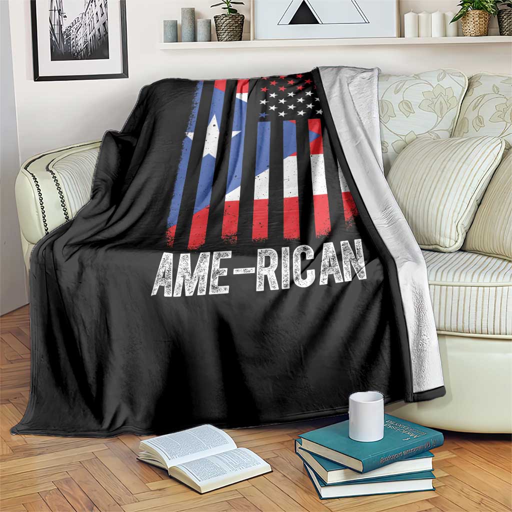 Puerto Rican American Flag Throw Blanket AME-RICAN Boricua Pride