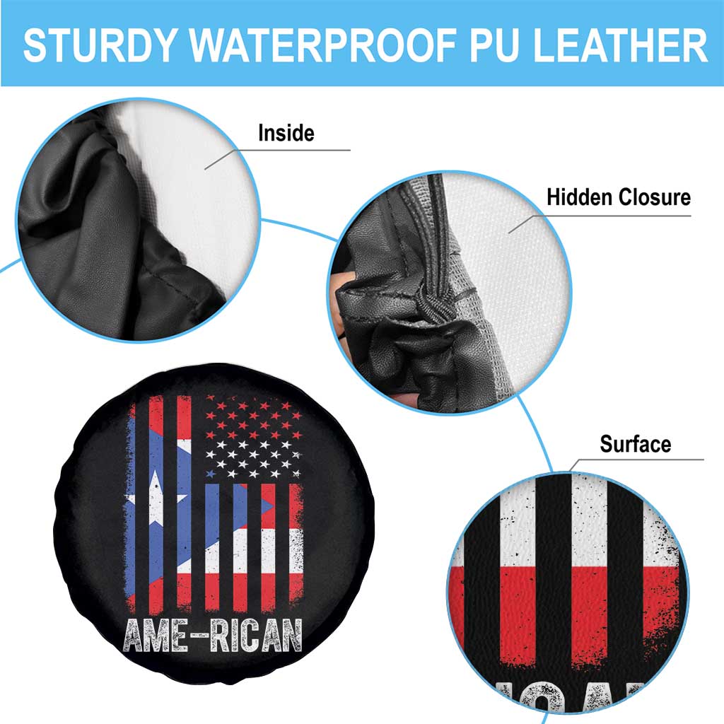 Puerto Rican American Flag Spare Tire Cover AME-RICAN Boricua Pride