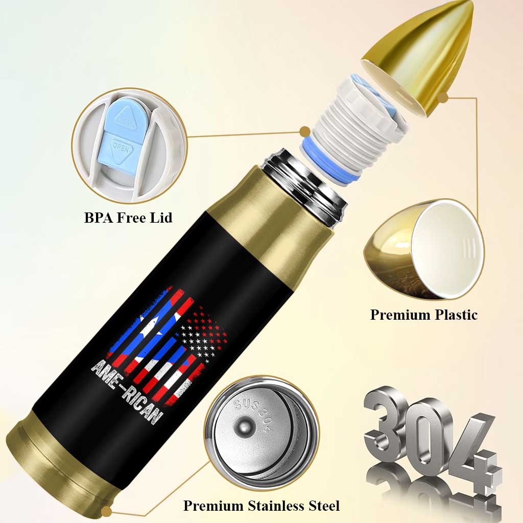 Puerto Rican American Flag Bullet Tumbler AME-RICAN Boricua Pride