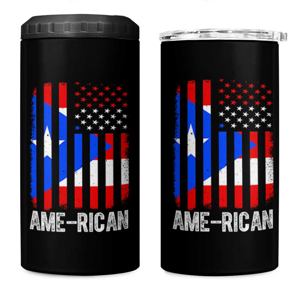 Puerto Rican American Flag 4 in 1 Can Cooler Tumbler AME-RICAN Boricua Pride