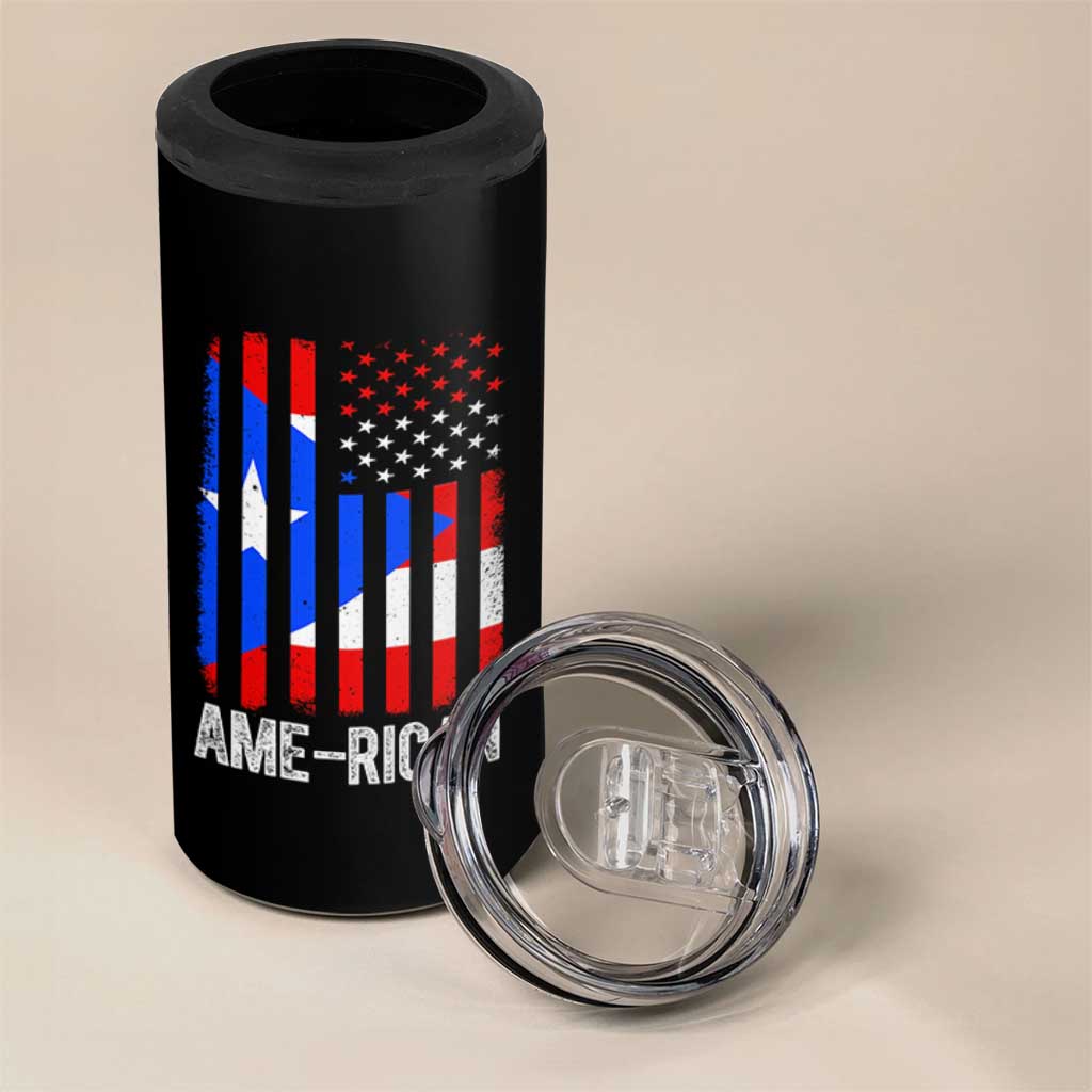 Puerto Rican American Flag 4 in 1 Can Cooler Tumbler AME-RICAN Boricua Pride